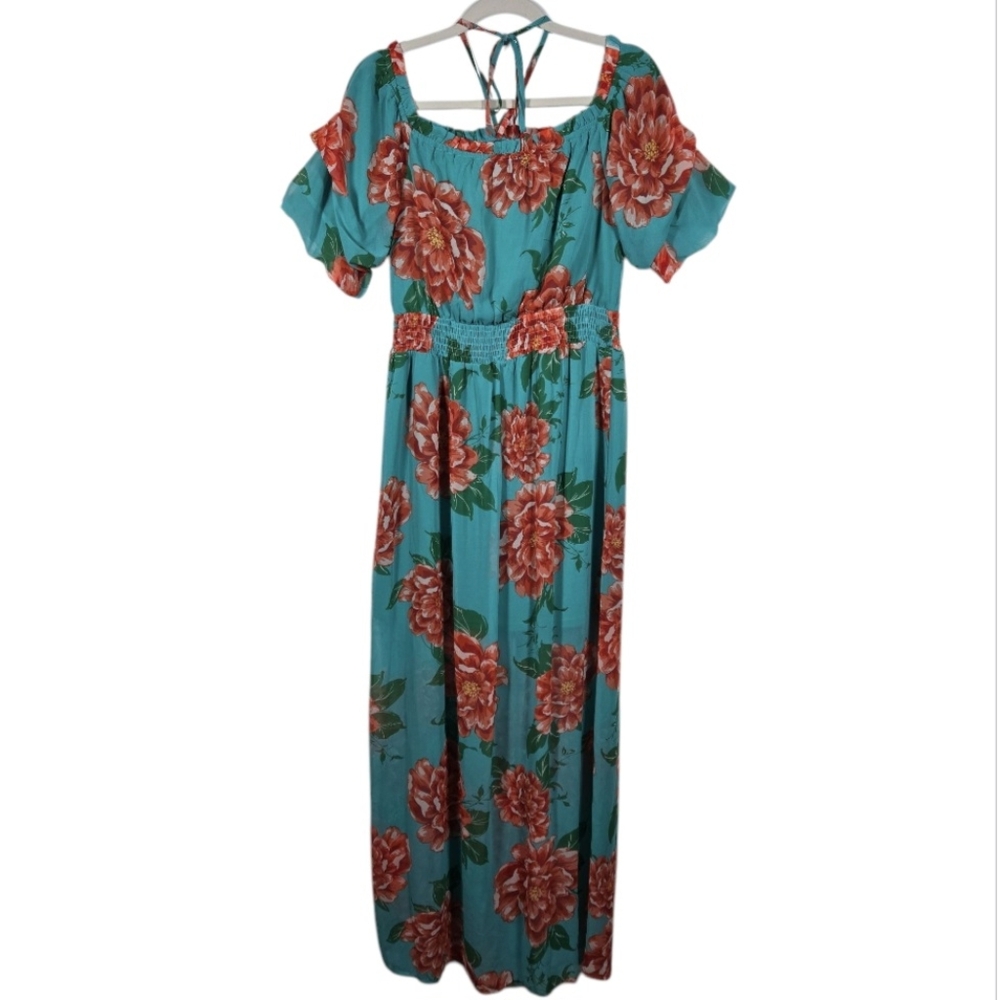 Flying Tomato Floral Ruffle Off Shoulder Smocked Waist Maxi Dress Size Large - Picture 11 of 13